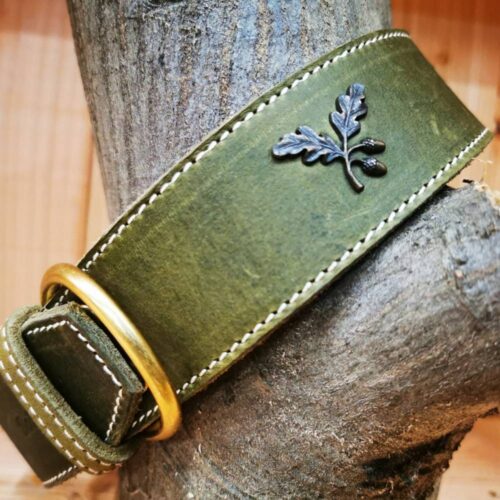 Lederhalsband für Jagdhunde Classic handgefertigt Eichenlaub - Stilvoll und robust
