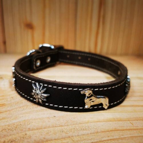 Lederhalsband für Jagdhunde und Dackel aus weichem Fettleder - Handgefertigt - Edelweiß